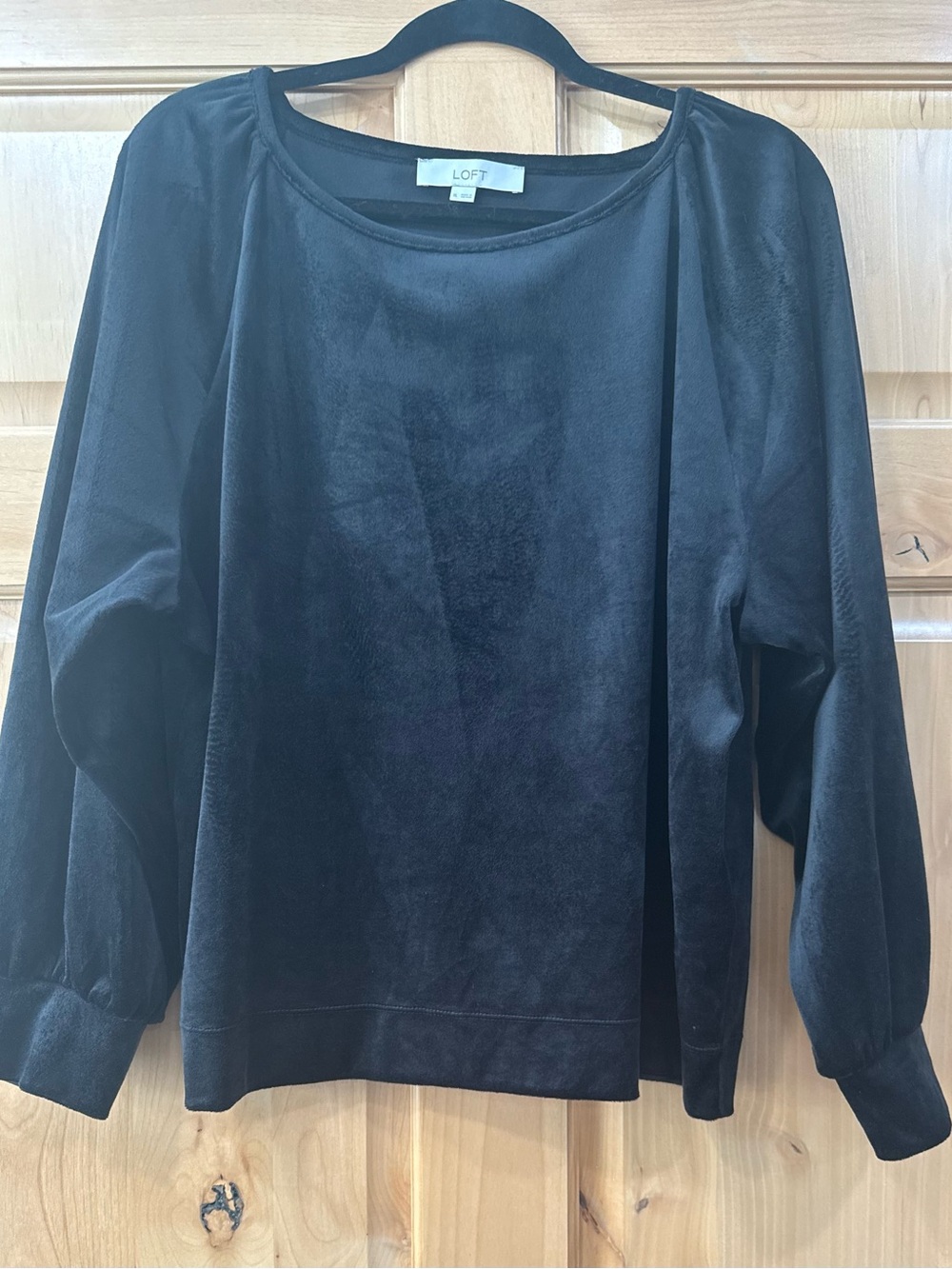 LOFT Black Velvet Boatneck Long-Sleeve Top